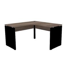 Mesa de Escritório em L Pé Painel Pe25 em Mdp 145 x 145 x 60 cm Cor Walnut e Base Preta