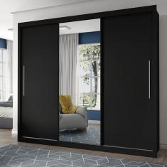 Guarda Roupa Casal 3 Portas 1 Porta Espelhada Royale Gelius Móveis Preto Acetinado/Madeirado