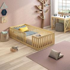 Cama Montessoriana Solteiro Com Grade Giulia Casatema Natural