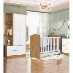 Quarto de Bebê Compacto com Berço e Guarda Roupa Sonho Encantado Espresso Móveis Rústico/Branco