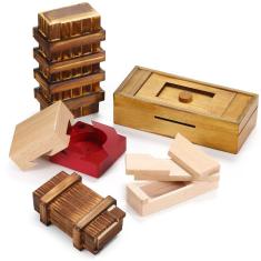 Caixa de quebra-cabeça Charniol Christmas Wooden com fechadura 3D Brainteaser 