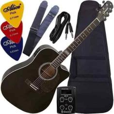 Kit Violão Folk Eletroacústico Aço Completo Gf1D Bk Giannini