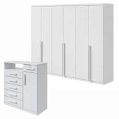 Conjunto de Guarda-Roupa Alonzo e Cômoda Da Vinci com Nicho Branco
