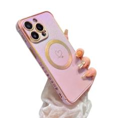 ZTOFERA Capa magnética para iPhone 14 Pro de 6,1 polegadas, linda capa iridescente luxuosa com padrão de corações de amor, borda chapeada, proteção de lente de câmera, capa de telefone à prova de
