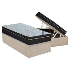 Cama Box Baú Solteiro: Colchão Molas Ortobom Nanolastic Light + Base CRC Suede Clean(88x188)