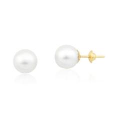 Brinco de ouro 18k com pérolas - Elegancy Joias, 5 mm, peso 0,50 grama