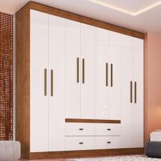 Guarda-Roupa Casal Dallas 8 Portas 4 Gavetas Castanho/Off White - Pano
