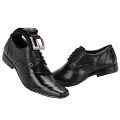 Kit Sapato Social Leoppé em Couro e Cinto Masculino, Preto, 42