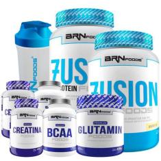 Kit 2x Whey Fusion 900g + 2x Creatina 100g + 2x Bcaa 120 Cáps + Glutam