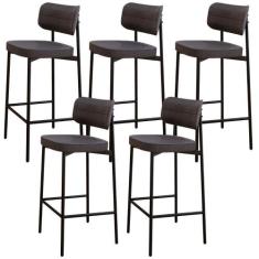 Kit 05 Banquetas Alta Bar Cozinha Sala De Jantar Aço Preto Kaira C01 L