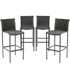 Kit 4 Banquetas Havaí em Fibra Sintética Artesanal  para Bar, Balcão, 