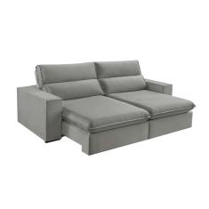 Sofá 5 Lugares Retrátil e Reclinável Free Veludo Cinza Prateado 290 cm