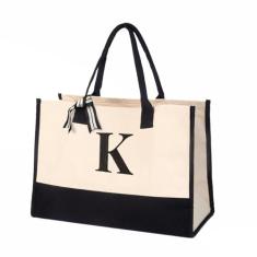 Salt Earth Bolsa feminina 100% algodão personalizada para uso diário, bolsa utilitária grande com monograma para praia, viagem, mercearia, melhor presente para aniversário, aposentadoria, dama de