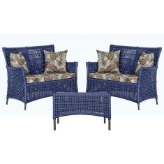 2 Sofá Área e Mesa Igapó Alumínio Pintura Marrom Corda Náutica Estofado Impermeável Almofada 6 Trama