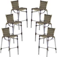 Kit 6 Banquetas Alumínio Fortaleza Alta Para Balcão Cozinha Bar Trama Original Capuccino