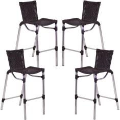 Kit 4 Banquetas Alumínio Fortaleza Alta Para Balcão Cozinha Bar Trama Original Tabaco