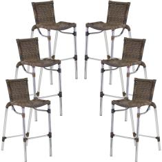 Kit 6 Banquetas Alumínio Fortaleza Alta Para Balcão Cozinha Bar Trama Original Argila