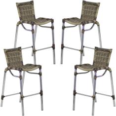 Kit 4 Banquetas Alumínio Fortaleza Alta Para Balcão Cozinha Bar Trama Original Capuccino