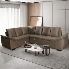 Sofá De Canto 6 Lugares Alphaville Siena Móveis Veludo Elefante Tabaco