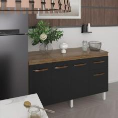 Balcão Cozinha Armário Gabinete Camila Savana Preto Com Tampo Tampão 1