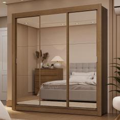 Guarda Roupa Casal Sublime 3 Portas de Correr 2 Gavetas MDP Rustic com Espelho Madesa