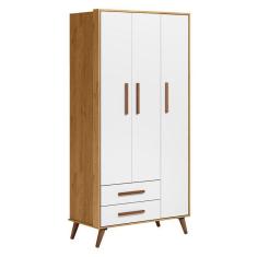Guarda Roupa Infantil Solteiro Q Encanto Retrô 3830 3 Portas 2 Gavetas MDP Freijó TOQ Branco Acetinado Qmovi