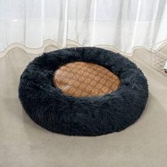 Cama de gato donut, camas de cachorro de pelúcia falsa para cães médios e pequenos - travesseiro redondo interno auto-aquecimento aconchego cama de gato lavável diâmetro 40 cm