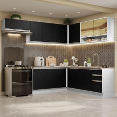 Armário de Cozinha Completa de Canto 469cm Branco/Preto Glamy Madesa 01