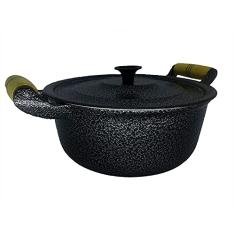 Panela Caçarola Alumínio Preto Alça Madeira Pomel Baquelite 38 cm