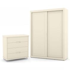 Jogo de Quarto Infantil com Guarda Roupa 2 Portas de Correr e Cômoda 4 Gavetas Tutto New - Matic Móveis 