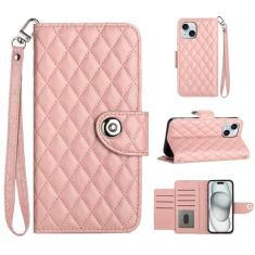 Para iPhone 15 Plus, capa carteira com alça de pulso, capa flip de couro com fecho magnético com 7 cartões e 1 compartimento para dinheiro, suporte feminino presente capa de telefone para Apple iPhone