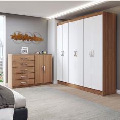 Guarda-Roupa Casal Layla 6 Portas 2 Gavetas com Cômoda 2 Portas 5 Gavetas Demolição/Branco - Panorama Móveis