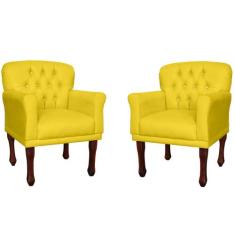 Kit 02 Poltronas Decorativas Anita Pés Luis XV Suede Amarelo - DS Esto