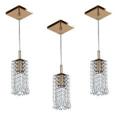 Kit 3 Lustre Pendente Clearcrillic Cristal De Acrílico Cobre - MARRYLU