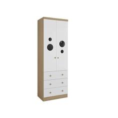 Guarda Roupa Bebê Moveis Peroba Bolinha 02 portas 03 gav MDF, Branco C