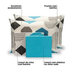 Lençol Queen 4 Pçs Estampado Percal 180 Fios Bainha - Bem Me Quer Enxo