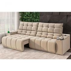 Sofá Connect Premium 2,30m Assento Retrátil-reclinável Com Porta Copos E Entrada Usb Suede Capuccino