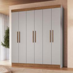 Guarda-Roupa Casal New Xangai 6 Portas 2 Gavetas 100% Mdf Lunar/Noguei