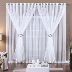 Cortina 3 Mts Voal Sala Quarto para Trilho Comum Branca Barata - 100% 