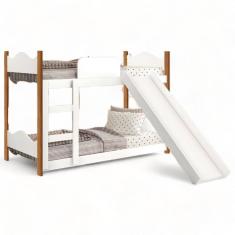 Beliche Encanto Branca E Nature Com Escorregador E 02 Colchões Gabrielli