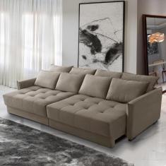 Sofá Cama Retrátil e Reclinável 2,10m com Molas Carol Veludo Cappuccino Adonai Estofados
