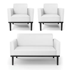 Sofá Namoradeira com 2 Poltronas Base de Madeira Fixa Preto Marisa mat