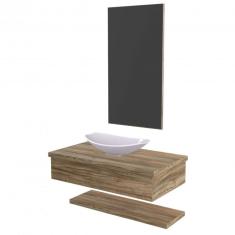 Bancada Para Banheiro 80cm Com Cuba Canoa L45 Prateleira E Espelheira 806w Metrópole Compace