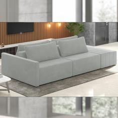 Sofá Ilha Modulado Milos 232cm Puff Lateral Veludo Cinza G33 - Gran Belo