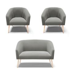 Kit Namoradeira 2 Lugares E 2 Poltronas Grafite Pés Palito