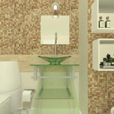 Gabinete de Vidro 40cm Ac com Cuba Quadrada Incolor