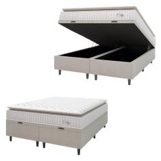 Cama Box Colchão Baú Casal Queen Molas Ensacadas City Pillow Top 158x198x64cm Branco/Bege Hellen - Suporta até 110kg por Pessoa