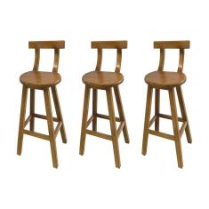 Kit 3 Banquetas Altas de Madeira com Encosto Girafa Natural