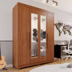 Guarda-roupa Solteiro 4 Portas 3 Gavetas com Espelho com Pés Roma Espresso Móveis Cinamomo