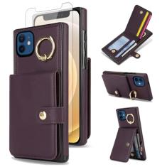 Asuwish Capa de celular para iPhone 12 Mini 5.4 carteira de celular com anel protetor de tela de vidro temperado com bloqueio de RFID, compartimento para cartão de crédito iPhone12mini 5G i 12s